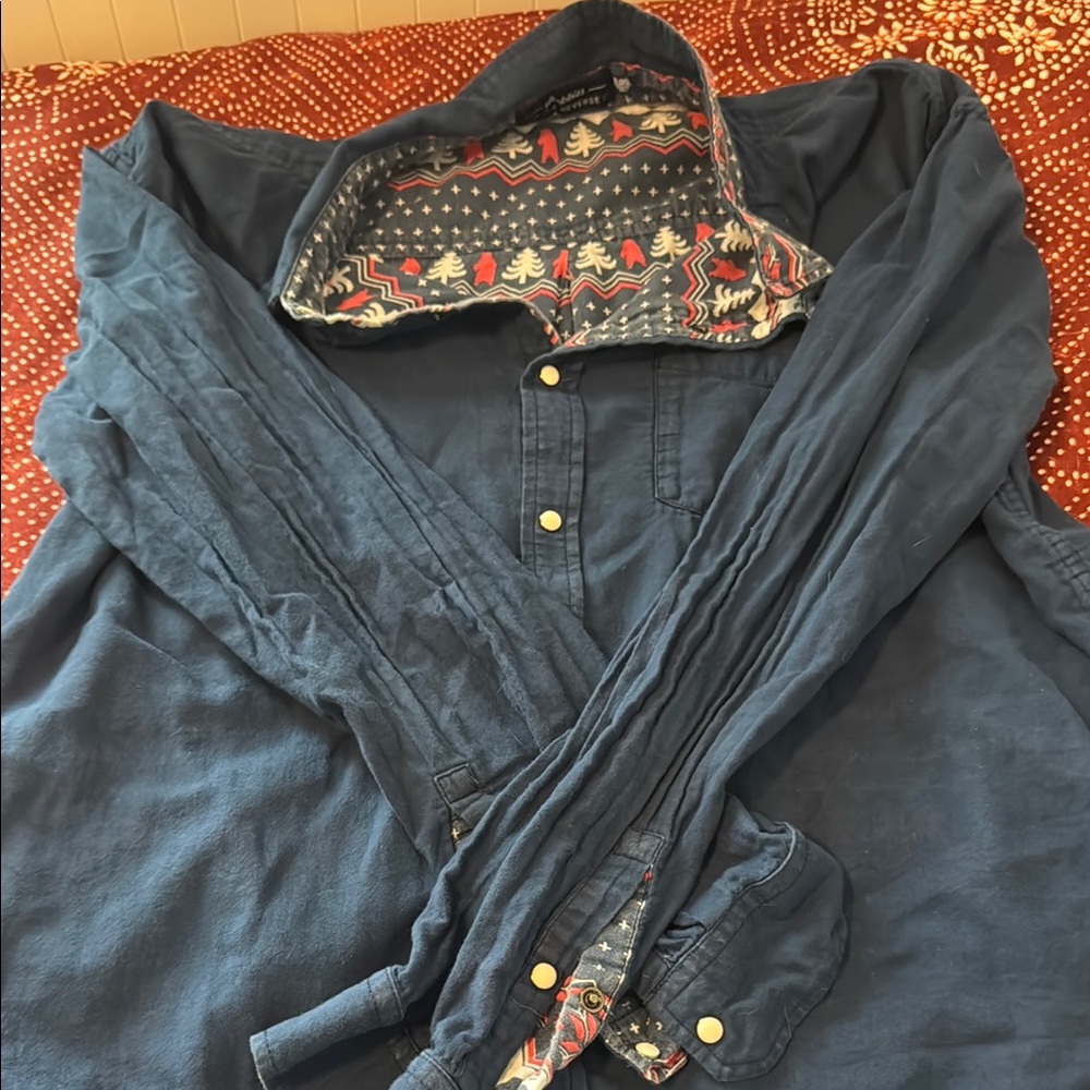 Men's Blue Casual Reversible Long Sleeved Button-Up Shirt